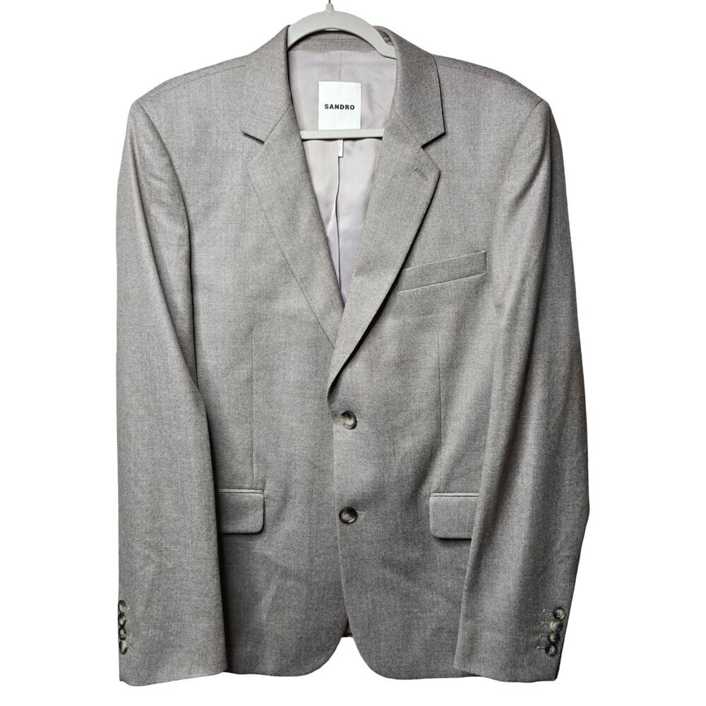 Sandro Paris Men’s Gray Wool Blazer Jacket Size 52 EU 42R New With Tags MSRP$715